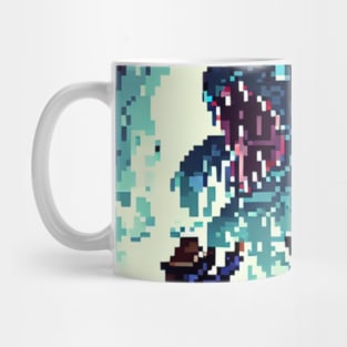 A group of adventurers fighting a monster in a cave pixel art Mug